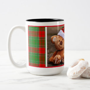 Beary Christmas (green & red plaid) Two-Tone Coffee Mug