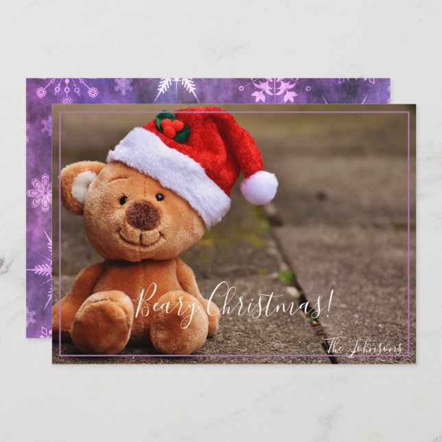 Beary Christmas (Purple Snowflakes) Invitation (Front/Back)