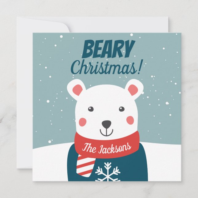 Beary Christmas with cartoon polar bear Card (Front)