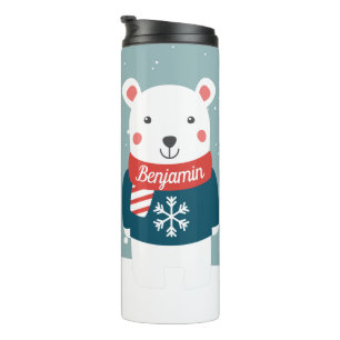 Beary Christmas with cartoon white polar bear Thermal Tumbler