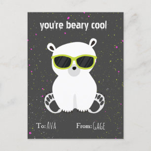 Beary Cool Polar Bear Sunglasses Kids Valentine Postcard