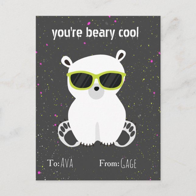 Beary Cool Polar Bear Sunglasses Kids Valentine Postcard (Front)