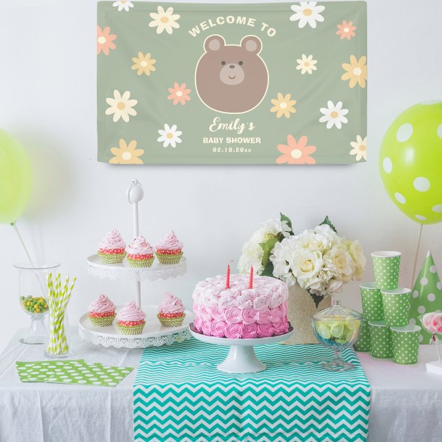 Beary Cute Bear Cub Sage Green Spring Baby Shower Banner (Creator Uploaded)