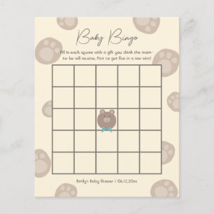 Beary Cute Brown Teddy Bear Baby Shower Bingo Game