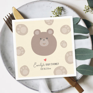 Beary Cute Brown Teddy Bear Cub Boy Baby Shower Napkin