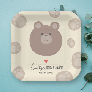 Beary Cute Brown Teddy Bear Cub Boy Baby Shower Paper Plate