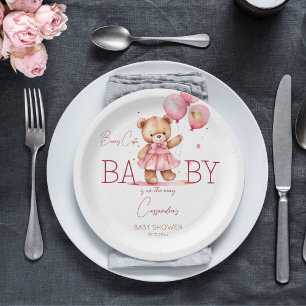 Beary cute girl teddy bear baby shower tableware paper plate