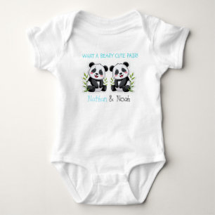 Beary Cute Pair, Pandas, Personalised Twin Boys Baby Bodysuit