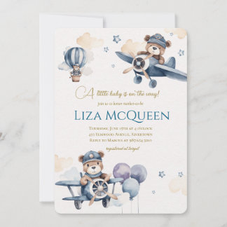 Beary Cute Pilot baby shower invitation