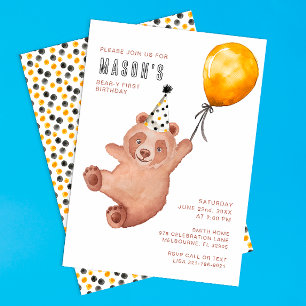 Beary Cute Teddy Bear 1st Birthday Invitation