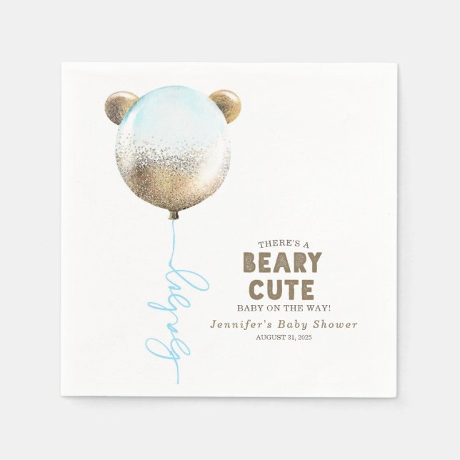 Beary Cute Teddy Bear Balloon Baby Shower Napkin (Front)