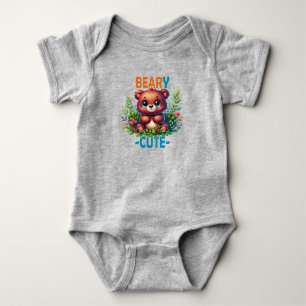 Beary Cute. Teddy Bear cartoon smiling. Funny pun Baby Bodysuit