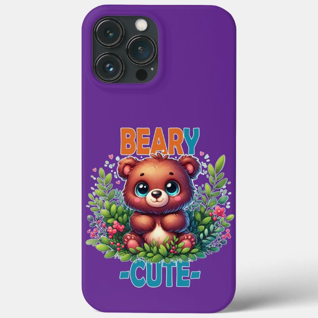 Beary Cute. Teddy Bear cartoon smiling. Funny pun Case-Mate iPhone Case (Back)