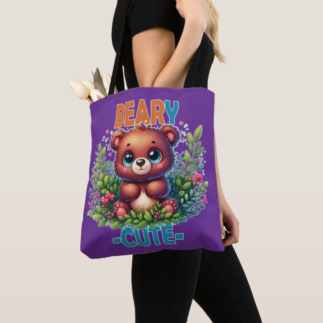 Beary Cute. Teddy Bear cartoon smiling. Funny pun Tote Bag (Close Up)