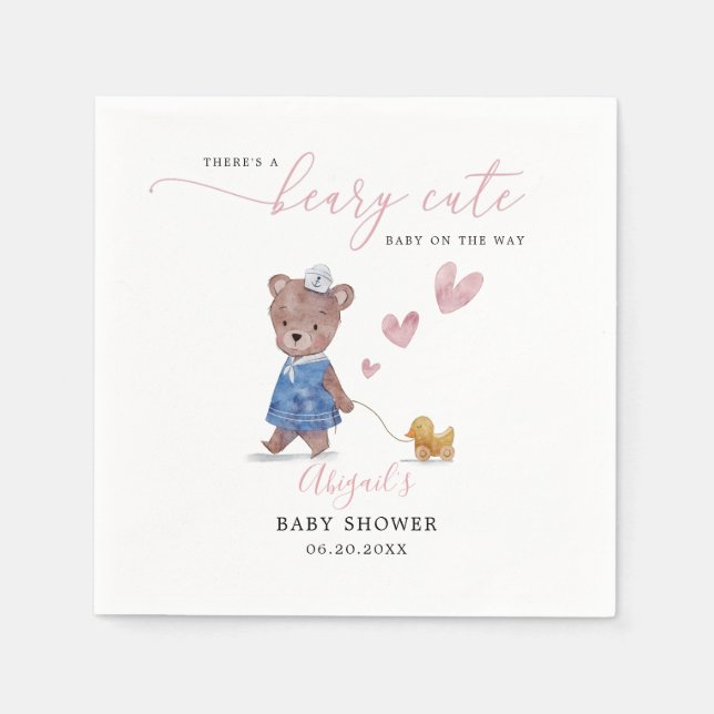 Beary Cute Teddy Bear Girl Baby Shower Napkin (Front)