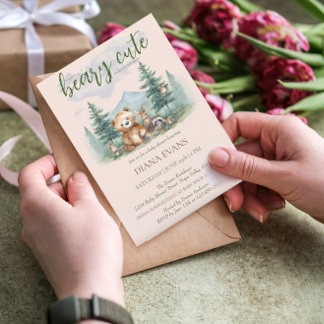 Beary Cute Woodland Animals Watercolor Baby Shower Invitation