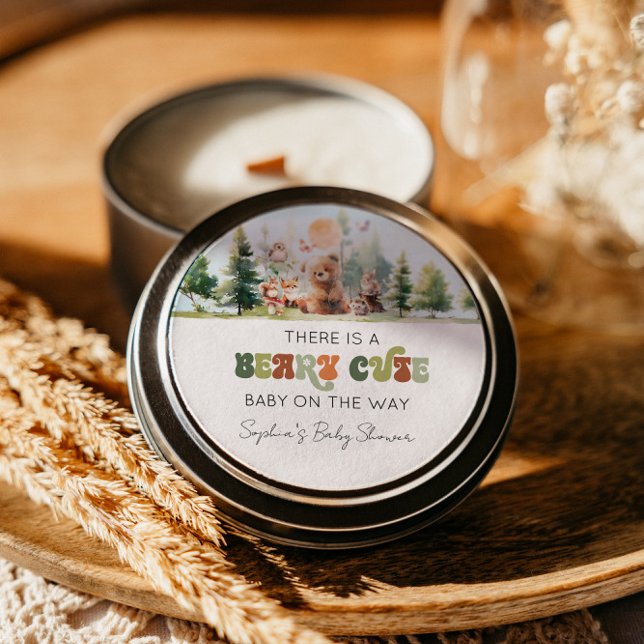 Beary Cute Woodland Baby Shower Classic Round Sticker (Beary Cute Woodland Baby Shower)