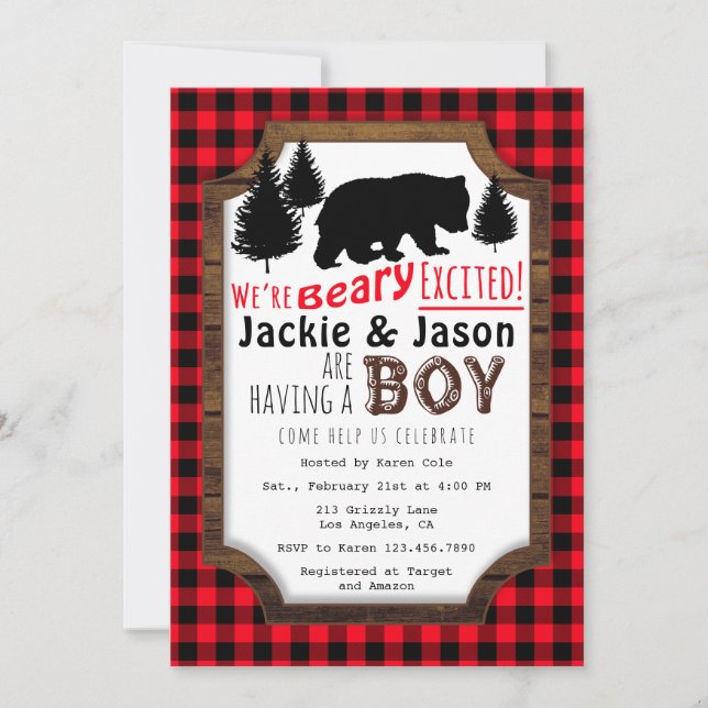 Beary Excited Woodsy Baby Shower Invitation (Front)