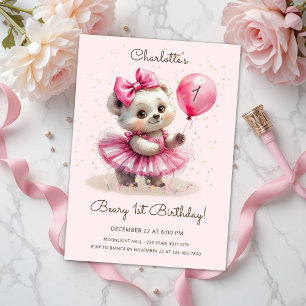 Beary First Birthday Ballerina Bear Invitation
