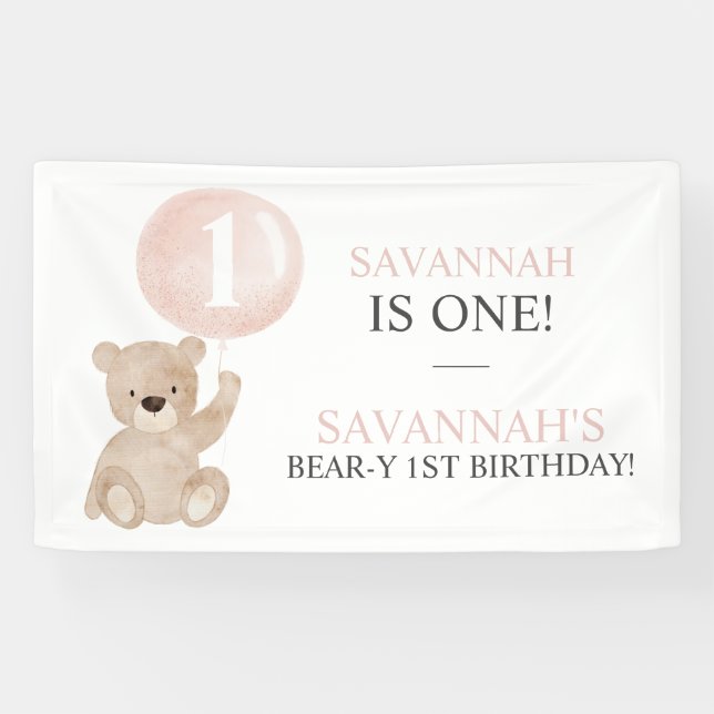 Beary First Birthday Bear Banner Backdrop (Horizontal)