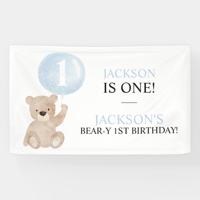 Beary First Birthday Bear Banner Backdrop (Horizontal)
