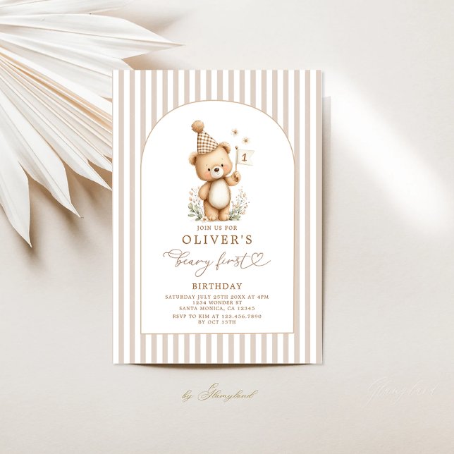 Beary First Birthday Boy Invitation (Creator Uploaded)