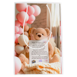 Beary First Birthday Fall Bear Girl 1st Birthday W Medium Gift Bag