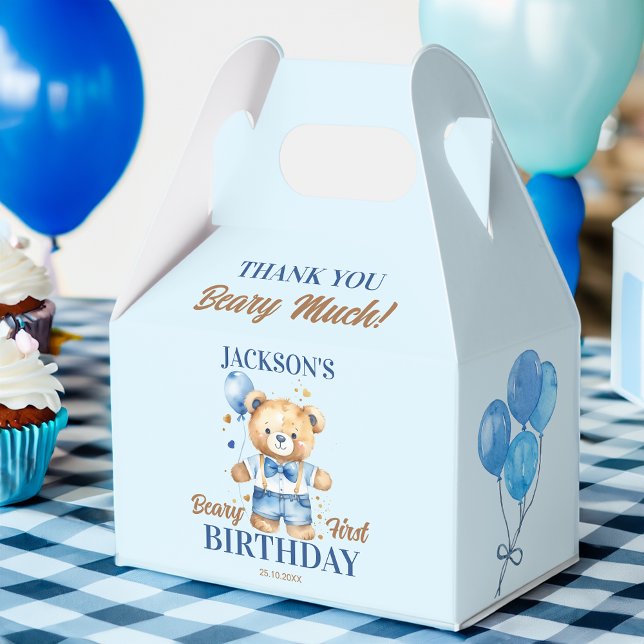 Beary first birthday favour teddy bear personalise favour box (Beary first birthday party favors teddy bear blue personalized favor boxes )
