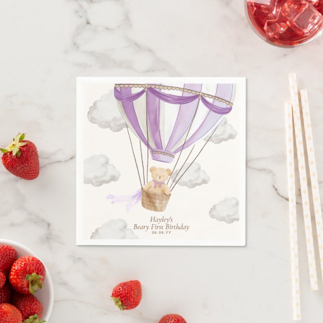 Beary First Birthday Teddy Bear Hot Air Balloon Napkin (Insitu)