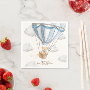 Beary First Birthday Teddy Bear Hot Air Balloon Napkin