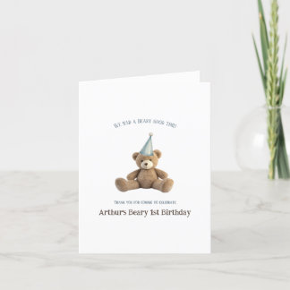 Beary first birthday thank you card