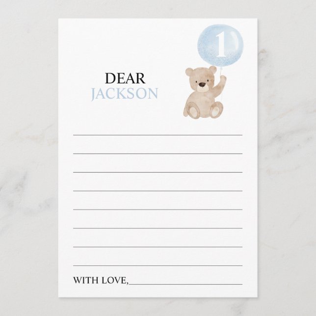 Beary First Birthday Time Capsule Message Card (Front)