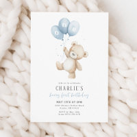 Beary First Blue Balloon Boy 1st Birthday Teddy