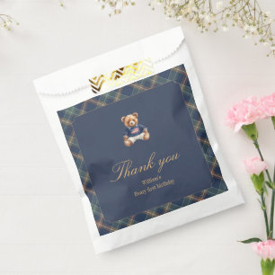Beary First Navy Plaid Teddy Bear Birthday Favour Bag