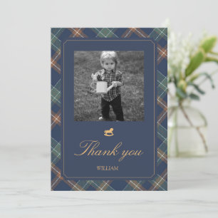 Beary First Navy Plaid Teddy Bear Birthday Thank You Card