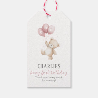 Beary First Pink 1st Birthday Teddy Favor Tag