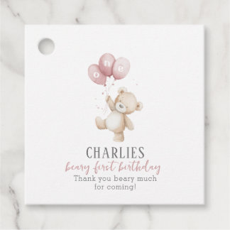 Beary First Pink 1st Birthday Teddy Favor Tag