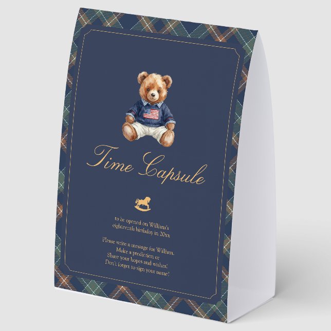 Beary First Plaid Teddy Bear Time Capsule Sign (Front)
