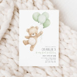 Beary First Sage Balloon Boy 1st Birthday Teddy Invitation<br><div class="desc">Beary 1st Birthday - A cute Bear themed first birthday invitation with sage green balloons. Perfect for your boy's first birthday party.</div>