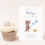 Beary First Teddy Bear Boy Birthday Part Invitation<br><div class="desc">Cute boy's 1st birthday party invitation card featuring watercolor illustration of a teddy bear in a sailor outfit toting a duck toy with blue hearts. The text says "Please join us for XX's BEAR-Y first birthday."</div>