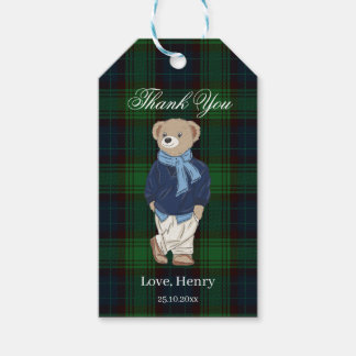 Beary first teddy bear green plaid birthday favor gift tags