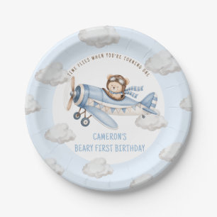 Beary First Teddy Bear Plane Birthday Paper Plate