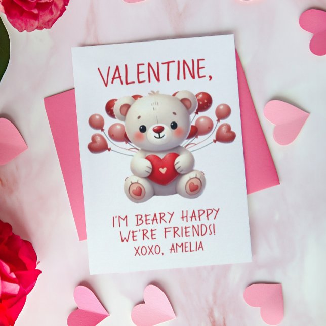 Beary Happy Adorable Teddy Valentine Balloon Card (Creator Uploaded)