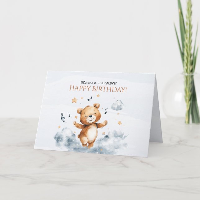 Beary Happy Birthday Folded Greeting Card (Front)