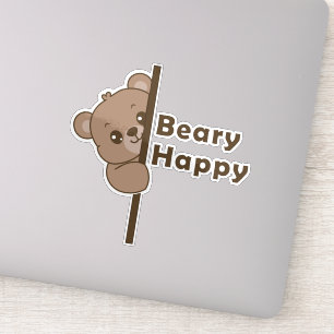 Beary Happy Cute Peeking Bear Doodle Kawaii Art
