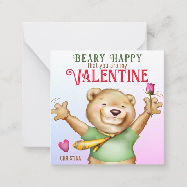 Beary Happy Teddy Bear Classroom Valentine Card (Front)