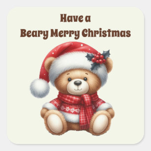 Beary Merry Christmas bear Square Sticker