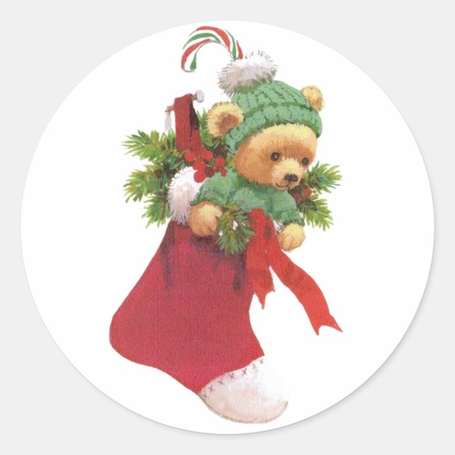 Beary Merry Christmas Classic Round Sticker (Front)