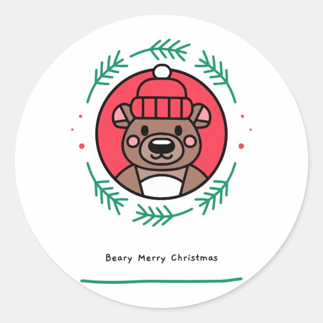 Beary Merry Christmas Classic Round Sticker (Front)