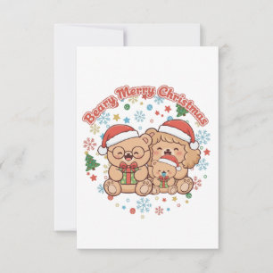 "Beary Merry Christmas" Cute Teddy Bear Family  Thank You Card